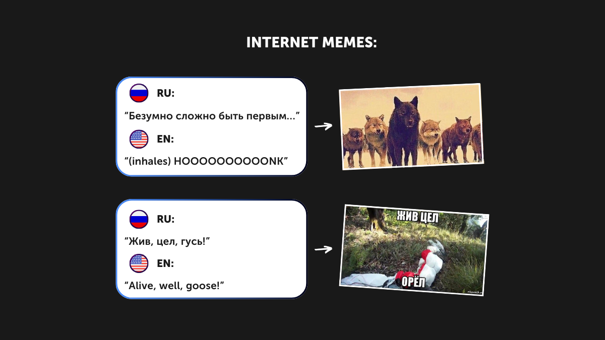 Goose from the game Atomic Heart with examples of its phrases in English and Russian versions